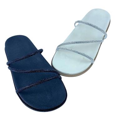 Imagem de Kit com 2 Pares Sandália Birken Papete Moda Feminina Chinelo Feminino Com Strass 02 (Preto e Branco, BR, Adulto, Numérico, 34)
