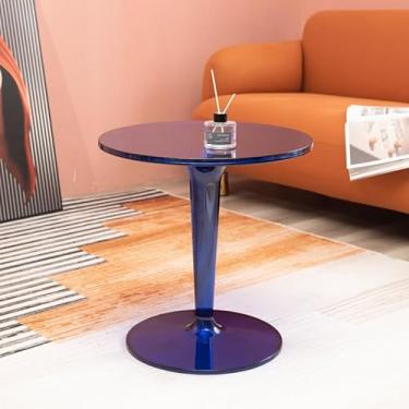 Imagem de Mesa lateral mesa de borda acrílica nórdica simples mesa de chá transparente varanda pequena mesa redonda mesa de canto criativa mesa de centro moderna pequena mesa de centro para sala de estar (cor: azul geral)