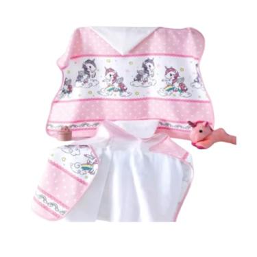 Imagem de Toalha de Banho P/Bebê - Estampada - Unicórnio 02 - C/Fralda - C/Capuz - Dohler