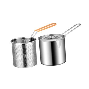 Imagem de Ioensy aço inoxidável fritadeira profunda cesta de fritura molho macarrão coador cesta, japonês tempura fritadeira para ferver cozinhar cozinhar, sem escova de panela