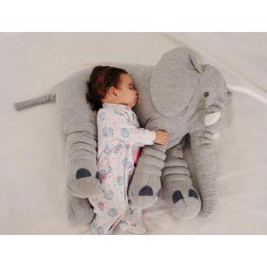 Imagem de Almofada Travesseiro Elefante Bebê Malha 100% Algodão 80cm Cinza - Bic