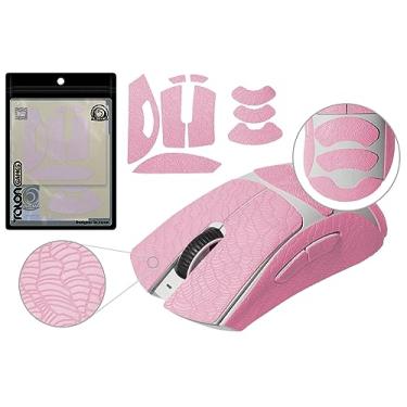 Imagem de TALONGAMES Fita antiderrapante para mouse de aperto, compatível com Razer DeathAdder V3 Pro Gaming Mouse Skins, padrão de ondas, resistente ao suor, corte para ajustar, fácil de aplicar (rosa)