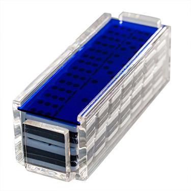 Imagem de Modern Double Six Jumbo Tiles Dominoes Set, Acrylic Box with Acrylic Lid, Professional Two Toned Black and White Dominoes, Brass Center Rivet, Made in USA (Blue)