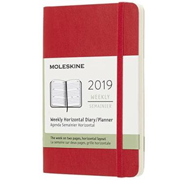 Imagem de Agenda Moleskine 2019, Semanal Horizontal, 12 meses, Tamanho Bolso (9 cm x 14 cm), Vermelho Escarlate, Capa Flexível