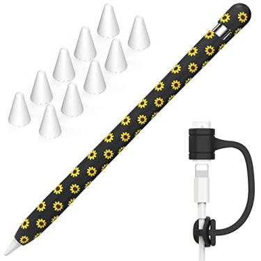 Imagem de NIUTRENDZ Capa de girassol para Apple Pencil 1ª geração, capa protetora de silicone, acessórios com pontas de Apple Pencil e cabo adaptador de cabo (preto)