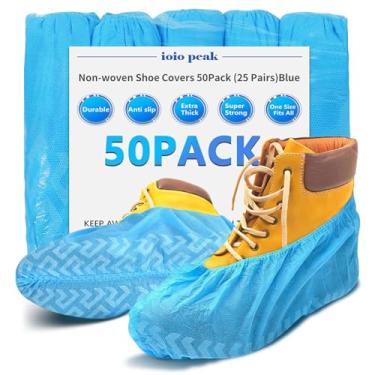 Imagem de ioiopeak Capas de sapato descartáveis, pacote com 50 (25 pares) - duráveis, antiderrapantes, resistentes à água e recicláveis para uso interno e externo - tamanho único (azul não tecido)