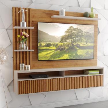 Imagem de Painel para TV Até 65 Polegadas Chandon com ripado 1 Porta 3 Prateleiras Cobre/Off White - Casa Giulia