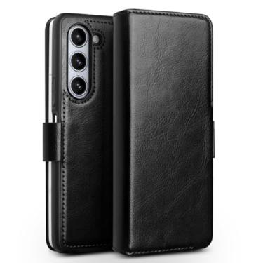 Imagem de HAO RIYLN Capa de couro real para Samsung Galaxy Z Fold 6, capa carteira de luxo flip slot para cartão com fecho magnético capa de telefone, preta, Z Fold 6