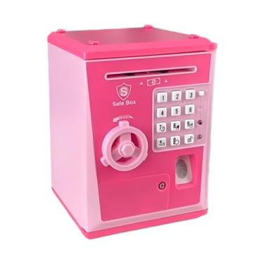 Imagem de harayaa Cofrinho eletrônico para crianças, código de senha, banco de dinheiro com slot para conta de rolagem automática, pequena máquina atm para crianças de, ROSA