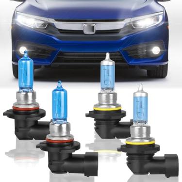 Imagem de XRDHJI Adequado para Honda Civic 2004-2013 (2014-2015 Sedan) lâmpadas de halogêneo de alto desempenho, farol alto 9005 + kit de lâmpadas de substituição de farol baixo 9006, pacote com 4