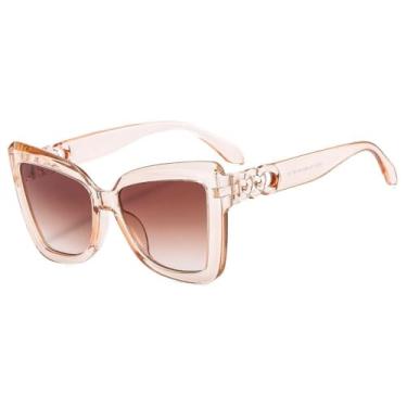 Imagem de Óculos de sol estilo olho de gato feminino, moda de luxo, corrente, espelho, perna, viseira solar UV400, chá, tamanho único