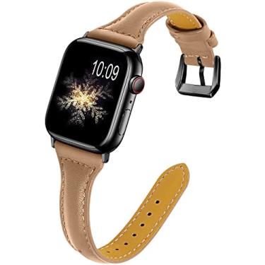Imagem de OULUCCI Pulseiras de couro femininas compatíveis com Apple Watch Ultra, SE SE2 séries 11, 10, 9, 8, 7, 6, 5, 4, 3, 2 e 1 de 38 mm, 40 mm, 41 mm, 42 mm, 44 mm, 45 mm, 46 mm, 4, 3, 2 e 1