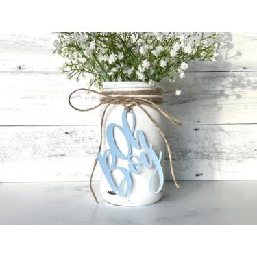 Imagem de Etiquetas de chá de bebê com escrita Oh Boy | Chá de bebê para meninos | Decoração de chá de bebê para meninos | Decoração de mesa central de chá de bebê para meninos