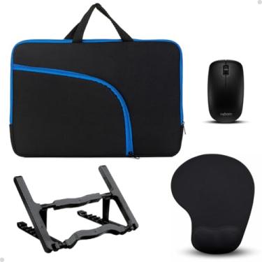 Imagem de Pasta Maleta Notebook Mouse Sem Fio Suporte Notebook Mousepad Kit Premium (Azul, 14,1")