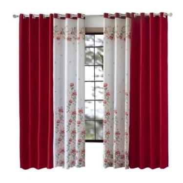 Imagem de Cortina Para Sala Combinada Estampada Peru 4,6X2,5 Sultan,  Vermelha