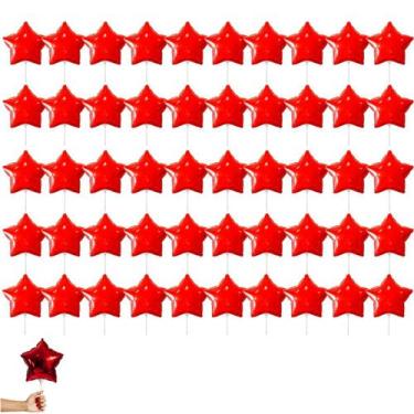 Imagem de Kit 51 Balões Metalizado Estrela Vermelho 20cm C Canudo 15cm - Gala, V