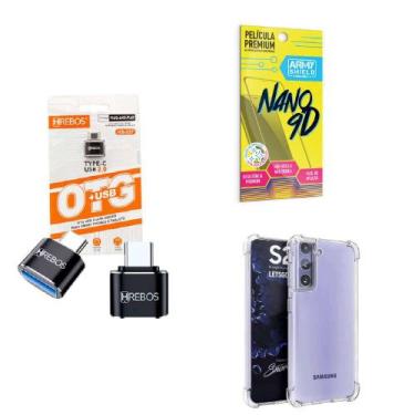 Imagem de Kit Adaptador USB para Tipo C + Capinha Samsung S21 Plus + Película 9D