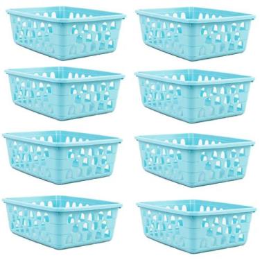 Imagem de Kit 8 Cestos Multiuso Organizador Médio Azul 20x15,5x6,5Cm - 123 Organ