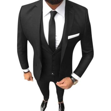 Imagem de Ternos Slim Masculino Oxford Paletó e Calça - LS TERNOS, Preto, Paletó