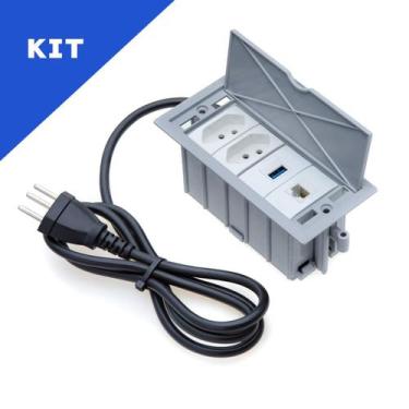 Imagem de Kit Caixas Tomadas 4 Bl Basc 2 Tom 10A 1 USB Dados 1 Rj45 - CONNECT CA