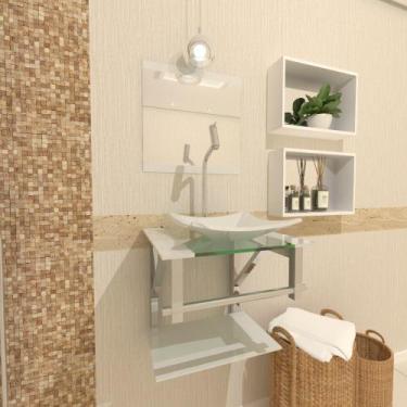 Imagem de Gabinete de vidro para banheiro 40cm inox branco com torneira - CUBAS 