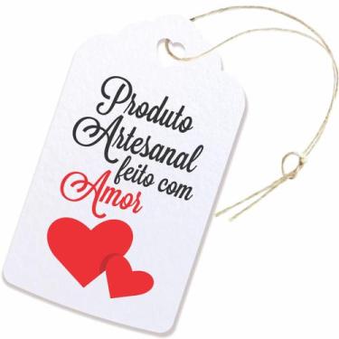 Imagem de Tag Produto Artesanal Branco Feito Com Amor Com 100 Unidades - KARDOS