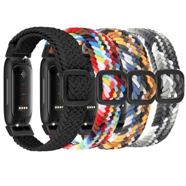 Imagem de FTYQUEE Pacote com 4 pulseiras trançadas ajustáveis e elásticas compatíveis com Fitbit Inspire 3/Inspire 2/Inspire HR/Inspire/Ace 3/Ace 2, para mulheres e homens, pulseiras esportivas de tecido de