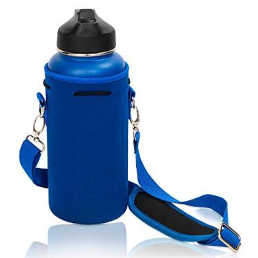 Imagem de Bolsa de suporte de garrafa de água de neoprene Made Easy Kit com alça de ombro ajustável perfeita para carregar aço inoxidável, garrafas de água, garrafa de plástico, Azul, L (32oz / 1.5L)
