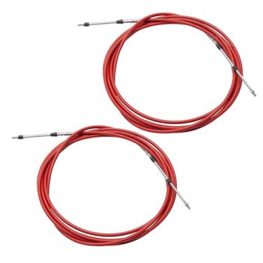 Imagem de uxcell 2 peças 5,5 m 5,5 metros 551.2 cm cabo de caixa de controle remoto de mudança do acelerador marinho para sistema de direção do motor de popa barco vermelho