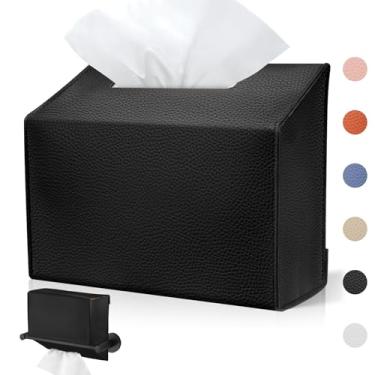 Imagem de Capa de caixa de toalha de mão descartável compatível com toalhas de mão de papel descartáveis Kleenex, suporte de capa de caixa de lenços de couro para suporte de banheiro (preto-1 pacote)