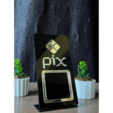 Imagem de Display / Placa pix para qr code pagamento balcão - Pedri, PRETO/DOURA