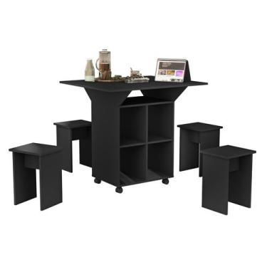 Imagem de Jogo de Mesa Dobrável Cozinha com Bancos Anne- VIRA APARADOR - Home A.