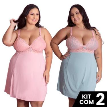 Imagem de Kit 2 Camisolas Plus Size Romantic Sexy Tamanho Grande Confortável Cha