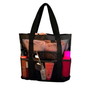 Imagem de Bolsa Para Praia Piscina Viagem Passeio Tela Telada 9 Bolsos Cor Preto