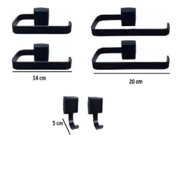 Imagem de Kit Acessórios Para Banheiro Luxo Preto 6 Peças Quadrado 2C2R2P - JEP 
