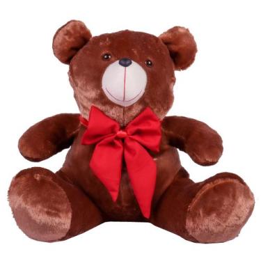 Imagem de Urso Teddy De Pelúcia Tamanho 50cm G - LuckBaby02, Mel com laço vermel