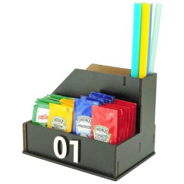 Imagem de 1 Porta Sachê Canudos Guardanapo Temperos Açucar Cafeteria Preto - Mod