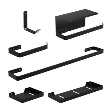 Imagem de Kit Acessórios Para Banheiro Preto Fosco 6 Peças - Generico