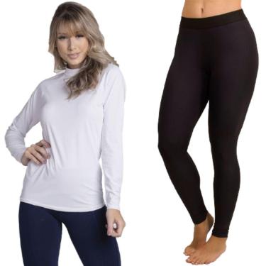 Imagem de Conjunto Blusa + Calça Térmica Proteção UV Poliamida Serra e Mar Academia Fitness Feminina-Feminino