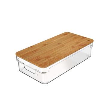 Imagem de Ou Organizador Multiuso Transparente com Tampa de Bambu 3,5L Linha Clear