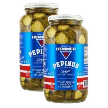 Imagem de 2 pepino em rodela agridoce em conserva burguer hemmer 440g