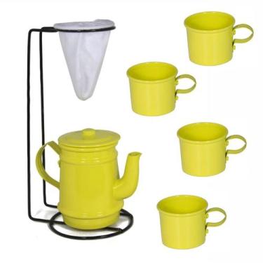 Imagem de Kit Bule Com Suporte Para Coador + 4 Mini Caneca 100 ml  - Amarelo - A