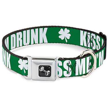 Imagem de Coleira de cachorro osso - St. Pat's KISS ME I'm Drunk Shamrock verde branco - Grande 38-66 cm