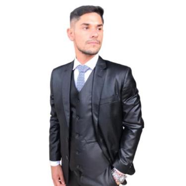 Imagem de Terno Poliviscose Slim Masculino Social Preto Encerado - Paleto+Calça 