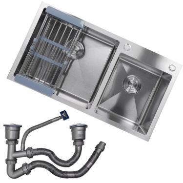 Imagem de Cuba Dupla Goumert Cozinha Aço Inox Lava Escorre Limpa Louça Alimentos Agua Luxo Area Externa Pia Torneira Limpeza