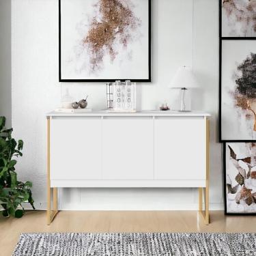 Imagem de Buffet Aparador Industrial para Sala Dakar Branco Dourado
