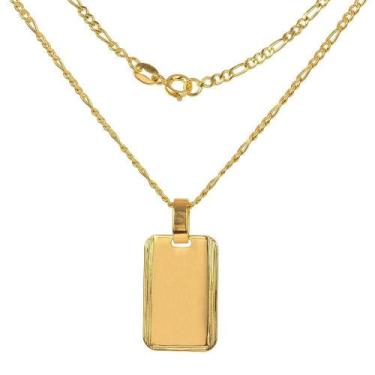 Imagem de Corrente Masculina 80Cm 2Mm Placa 25Mm Folheada Ouro Cr674 - Wnbijoute
