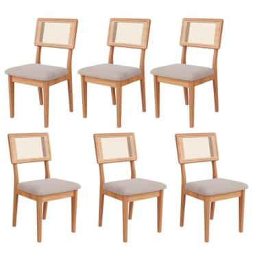 Imagem de Dalla Costa, Kit 6 Cadeiras com Assento Estofado Encosto em Tela 100% MDF Freijó Bege Rústico Dalla Costa
