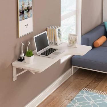 Imagem de Mesa de canto dobrável para computador, mesa de estudo de madeira montada na parede, mesa lateral de suporte duplo, mesa de cavalete de cozinha, branca, 100 x 60 x 40 cm