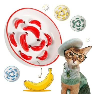 Imagem de Tigela de alimentação lenta para gatos de cerâmica – Tigela de alimentação lenta para gatos com tons vibrantes – Prato de comida de gato fofo labirinto para alimentação saudável – Alimentador